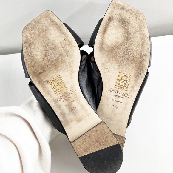 Jimmy Choo Avenue Leather Flat Slide Knot Sandals Black 38.5 - Picture 6 of 9